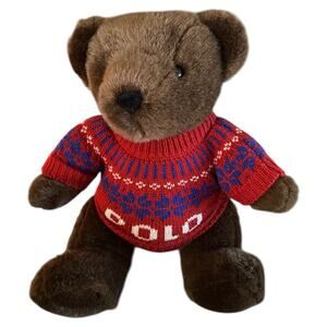 Ralph Lauren Polo Bear 2000 Red Blue Sweater Plush Holiday Christmas Bear 15”